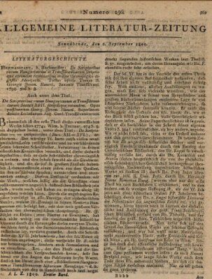 Allgemeine Literatur-Zeitung (Literarisches Zentralblatt für Deutschland) Samstag 6. September 1800