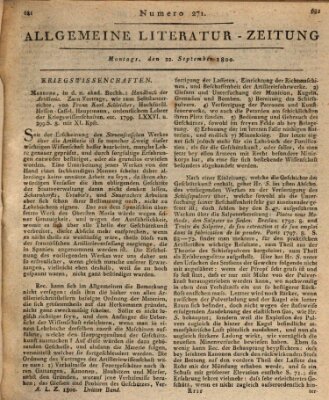 Allgemeine Literatur-Zeitung (Literarisches Zentralblatt für Deutschland) Montag 22. September 1800