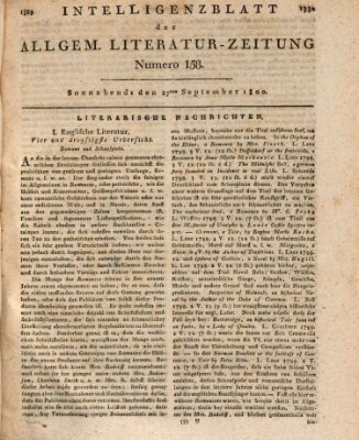 Allgemeine Literatur-Zeitung (Literarisches Zentralblatt für Deutschland) Samstag 27. September 1800