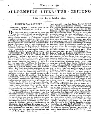 Allgemeine Literatur-Zeitung (Literarisches Zentralblatt für Deutschland) Mittwoch 1. Oktober 1800