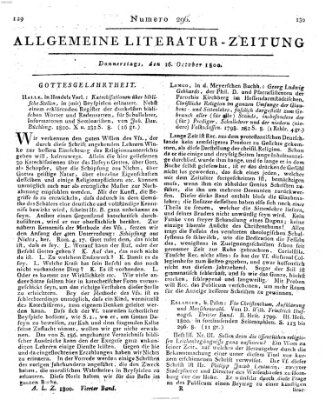 Allgemeine Literatur-Zeitung (Literarisches Zentralblatt für Deutschland) Donnerstag 16. Oktober 1800