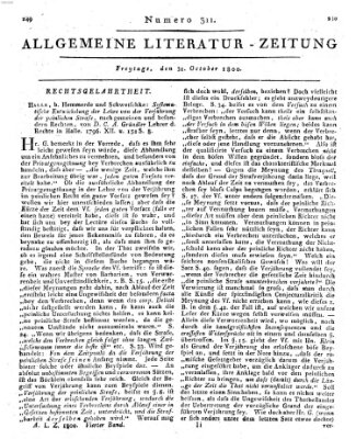 Allgemeine Literatur-Zeitung (Literarisches Zentralblatt für Deutschland) Freitag 31. Oktober 1800