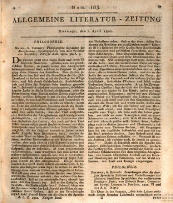 Allgemeine Literatur-Zeitung (Literarisches Zentralblatt für Deutschland) Dienstag 7. April 1801