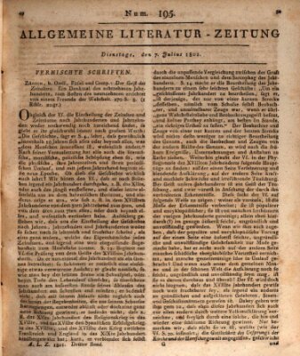 Allgemeine Literatur-Zeitung (Literarisches Zentralblatt für Deutschland) Dienstag 7. Juli 1801