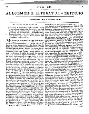 Allgemeine Literatur-Zeitung (Literarisches Zentralblatt für Deutschland) Samstag 3. Oktober 1801