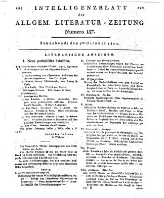 Allgemeine Literatur-Zeitung (Literarisches Zentralblatt für Deutschland) Samstag 3. Oktober 1801