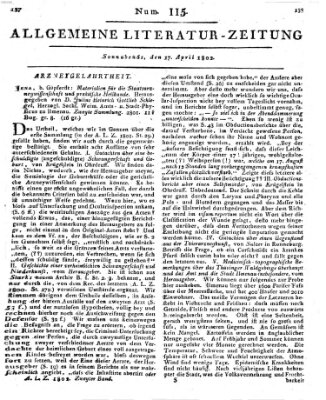 Allgemeine Literatur-Zeitung (Literarisches Zentralblatt für Deutschland) Samstag 17. April 1802