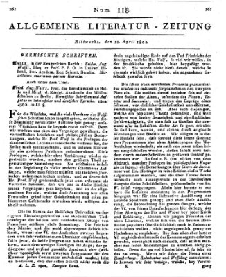 Allgemeine Literatur-Zeitung (Literarisches Zentralblatt für Deutschland) Mittwoch 21. April 1802