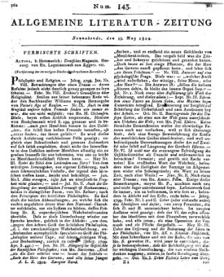 Allgemeine Literatur-Zeitung (Literarisches Zentralblatt für Deutschland) Samstag 15. Mai 1802
