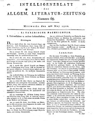 Allgemeine Literatur-Zeitung (Literarisches Zentralblatt für Deutschland) Mittwoch 12. Mai 1802