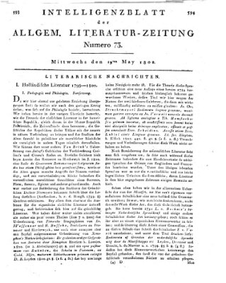 Allgemeine Literatur-Zeitung (Literarisches Zentralblatt für Deutschland) Mittwoch 19. Mai 1802