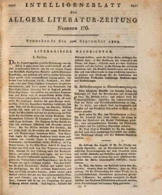 Allgemeine Literatur-Zeitung (Literarisches Zentralblatt für Deutschland) Samstag 10. September 1803