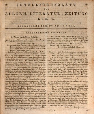 Allgemeine Literatur-Zeitung (Literarisches Zentralblatt für Deutschland) Samstag 7. April 1804