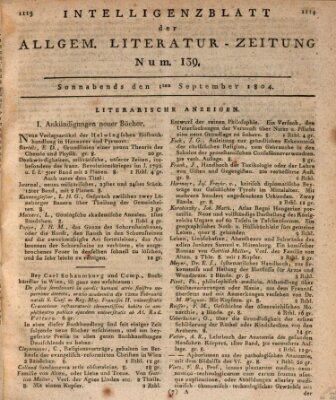 Allgemeine Literatur-Zeitung (Literarisches Zentralblatt für Deutschland) Samstag 1. September 1804