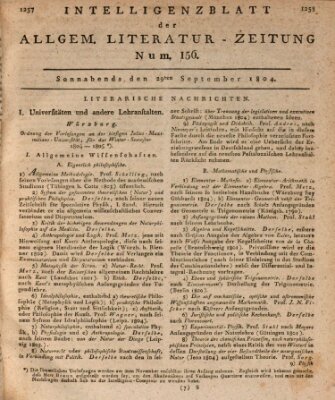 Allgemeine Literatur-Zeitung (Literarisches Zentralblatt für Deutschland) Samstag 29. September 1804