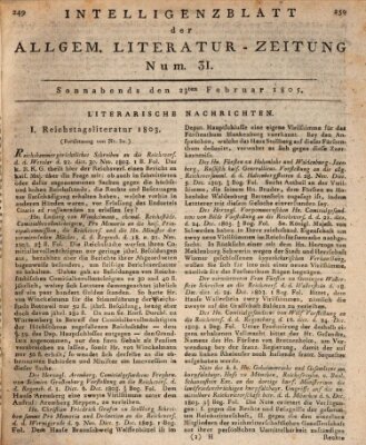 Allgemeine Literatur-Zeitung (Literarisches Zentralblatt für Deutschland) Samstag 23. Februar 1805