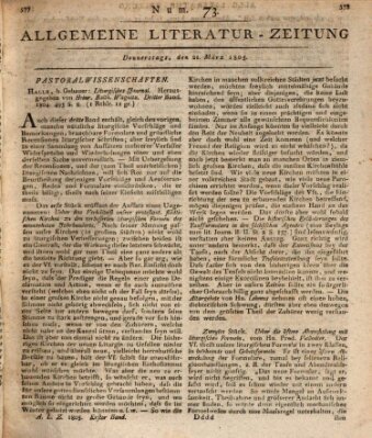 Allgemeine Literatur-Zeitung (Literarisches Zentralblatt für Deutschland) Donnerstag 21. März 1805