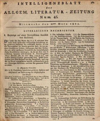 Allgemeine Literatur-Zeitung (Literarisches Zentralblatt für Deutschland) Mittwoch 20. März 1805