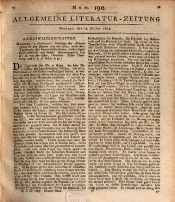 Allgemeine Literatur-Zeitung (Literarisches Zentralblatt für Deutschland) Montag 15. Juli 1805