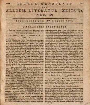 Allgemeine Literatur-Zeitung (Literarisches Zentralblatt für Deutschland) Samstag 17. August 1805