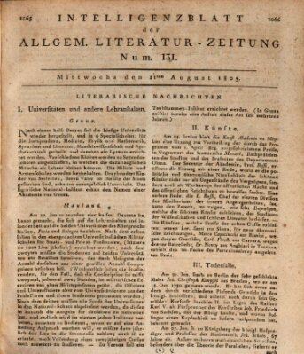 Allgemeine Literatur-Zeitung (Literarisches Zentralblatt für Deutschland) Mittwoch 21. August 1805