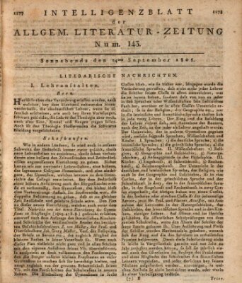 Allgemeine Literatur-Zeitung (Literarisches Zentralblatt für Deutschland) Samstag 14. September 1805