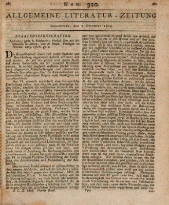 Allgemeine Literatur-Zeitung (Literarisches Zentralblatt für Deutschland) Samstag 7. Dezember 1805