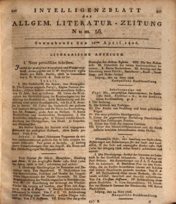 Allgemeine Literatur-Zeitung (Literarisches Zentralblatt für Deutschland) Samstag 12. April 1806