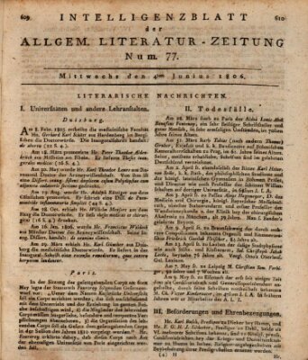 Allgemeine Literatur-Zeitung (Literarisches Zentralblatt für Deutschland) Mittwoch 4. Juni 1806