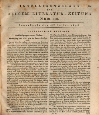 Allgemeine Literatur-Zeitung (Literarisches Zentralblatt für Deutschland) Samstag 26. Juli 1806
