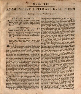 Allgemeine Literatur-Zeitung (Literarisches Zentralblatt für Deutschland) Montag 20. Oktober 1806