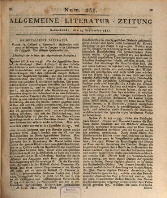 Allgemeine Literatur-Zeitung (Literarisches Zentralblatt für Deutschland) Samstag 14. September 1811