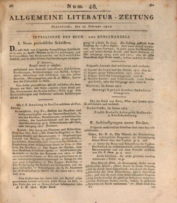 Allgemeine Literatur-Zeitung (Literarisches Zentralblatt für Deutschland) Samstag 22. Februar 1812