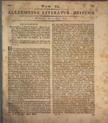 Allgemeine Literatur-Zeitung (Literarisches Zentralblatt für Deutschland) Mittwoch 1. April 1812