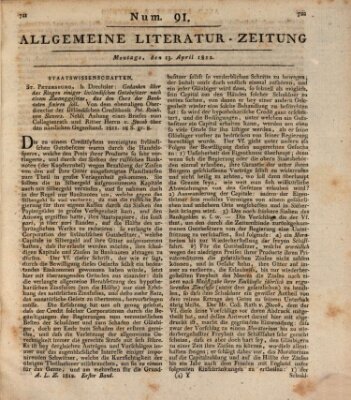 Allgemeine Literatur-Zeitung (Literarisches Zentralblatt für Deutschland) Montag 13. April 1812