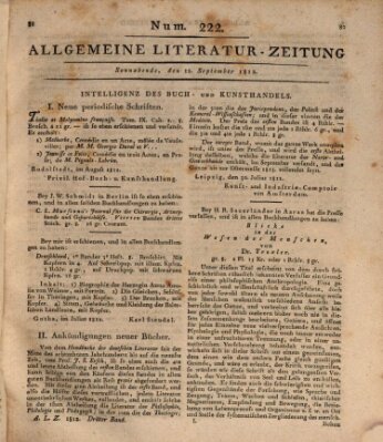 Allgemeine Literatur-Zeitung (Literarisches Zentralblatt für Deutschland) Samstag 12. September 1812