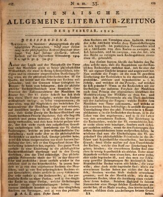 Jenaische allgemeine Literatur-Zeitung vom Jahre ... Freitag 8. Februar 1805
