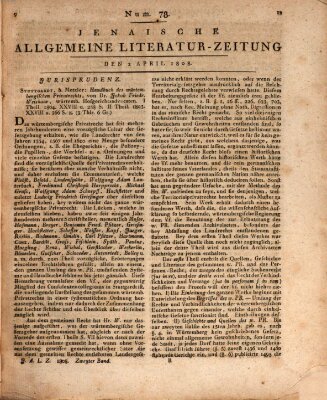 Jenaische allgemeine Literatur-Zeitung vom Jahre ... Samstag 2. April 1808