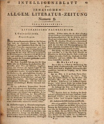 Jenaische allgemeine Literatur-Zeitung vom Jahre ... Samstag 9. Februar 1811