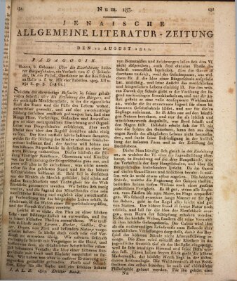 Jenaische allgemeine Literatur-Zeitung vom Jahre ... Montag 12. August 1811