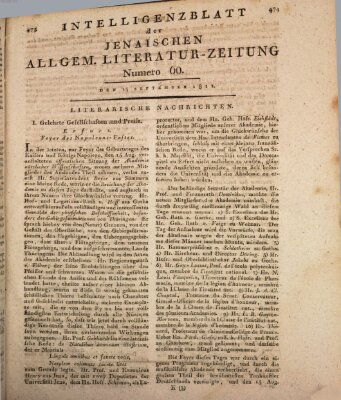 Jenaische allgemeine Literatur-Zeitung vom Jahre ... Samstag 14. September 1811