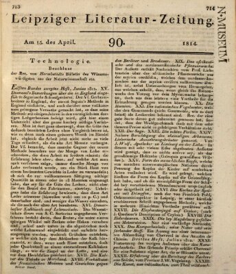 Leipziger Literaturzeitung Freitag 15. April 1814