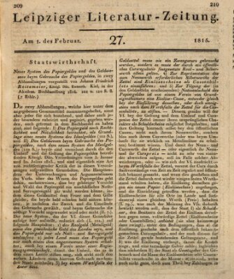 Leipziger Literaturzeitung Mittwoch 1. Februar 1815