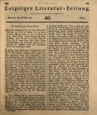 Leipziger Literaturzeitung Mittwoch 21. Februar 1816