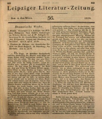 Leipziger Literaturzeitung Montag 4. März 1816