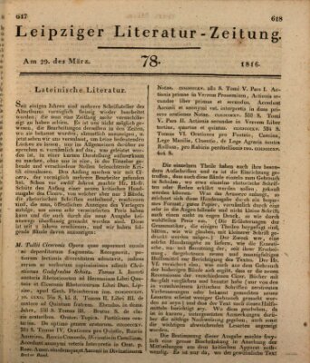 Leipziger Literaturzeitung Freitag 29. März 1816