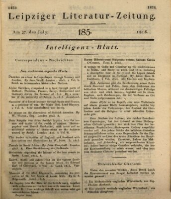 Leipziger Literaturzeitung Samstag 27. Juli 1816