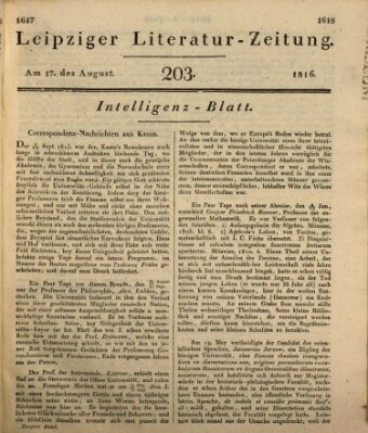 Leipziger Literaturzeitung Samstag 17. August 1816