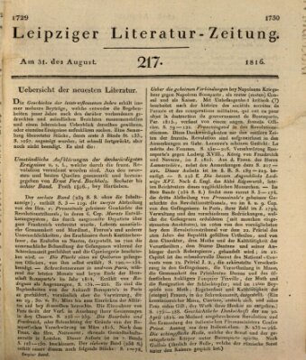 Leipziger Literaturzeitung Samstag 31. August 1816