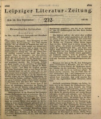 Leipziger Literaturzeitung Mittwoch 18. September 1816